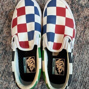 Vans Multi Color Checkered Slip Ons